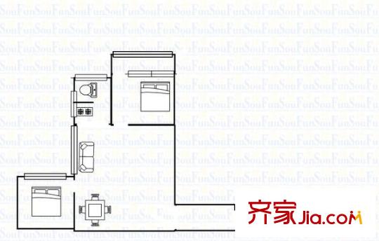 江南美景花园户型图2室2厅户型图 2室2厅1卫