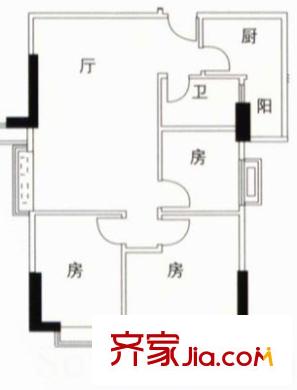 华港花园沁园春户型图3室1厅户型图 3室1厅1卫1厨