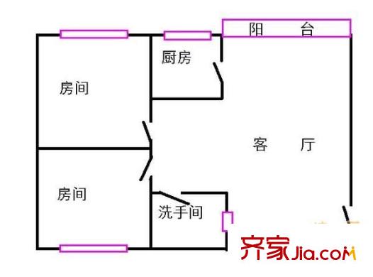 云苑新村户型图2室1厅户型图 2室1厅1卫1厨