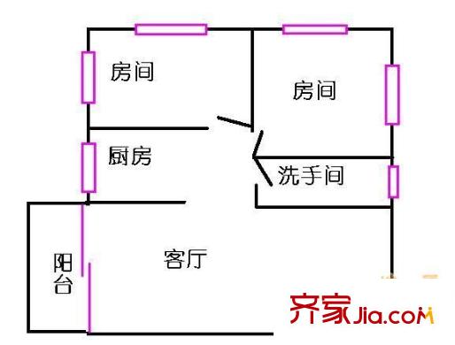 云苑新村户型图2室1厅户型图 2室1厅1卫1厨