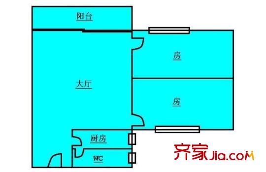 世港国际公寓户型图2室1厅户型图 2室1厅1卫1厨