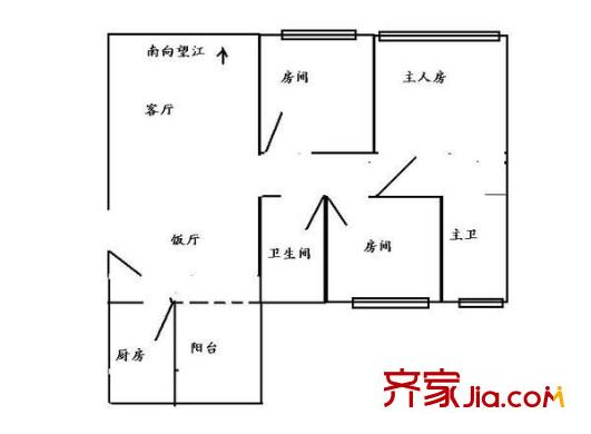 世港国际公寓户型图3室2厅户型图 3室2厅2卫1厨