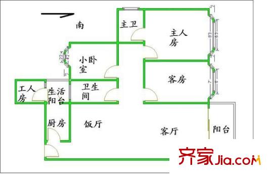 世港国际公寓户型图4室2厅户型图 4室2厅2卫1厨