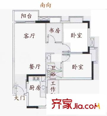 尚东峰景户型图3室2厅户型图 3室2厅1卫1厨