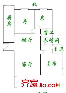 尚东峰景户型图3室2厅户型图 3室2厅2卫1厨