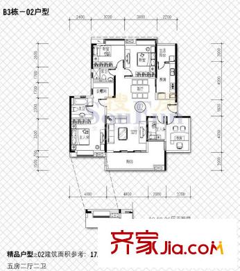 尚东峰景户型图B3栋02单元 5室2厅2卫