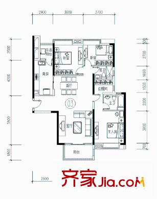 尚东峰景户型图二期B1栋03单位 3室2厅2卫
