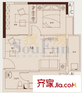 珠光高派户型图14户型 2室2厅
