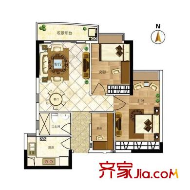 逸景翠园御景轩户型图3室2厅 户型图 3室2厅1卫1厨