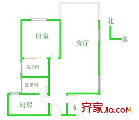 光华大厦户型图2室1厅户型图 2室1厅2卫1厨