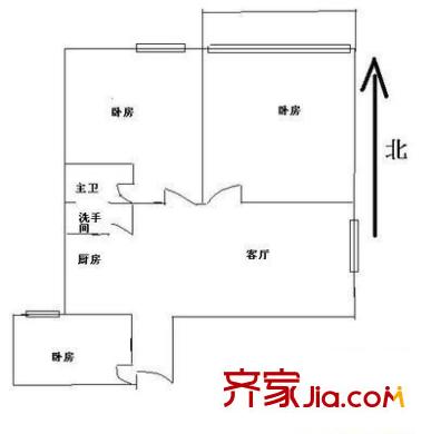 光华大厦户型图3室1厅户型图 3室1厅2卫1厨