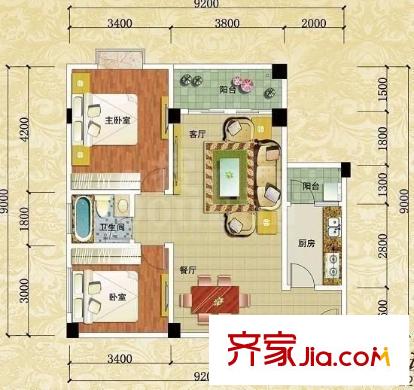 双子星城户型图2室2厅户型图 2室2厅1卫1厨