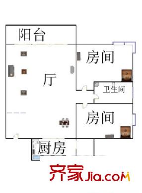 天河南兴花园户型图2室1厅户型图 2室1厅1卫1厨