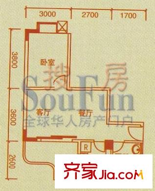 天河南兴花园户型图1室2厅户型图 1室2厅1卫1厨