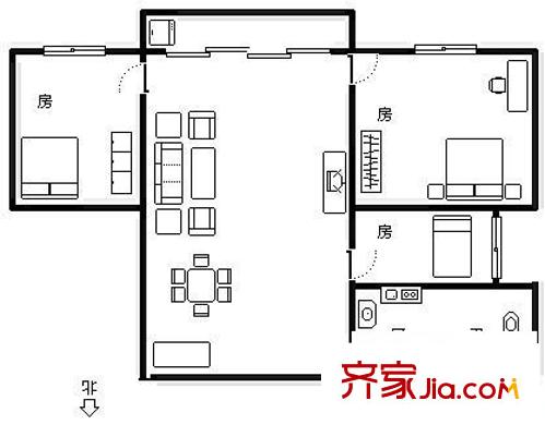 豪景花园户型图3室2厅户型图 3室2厅1卫1厨