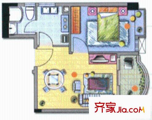 豪景花园户型图1室1厅1卫1厨