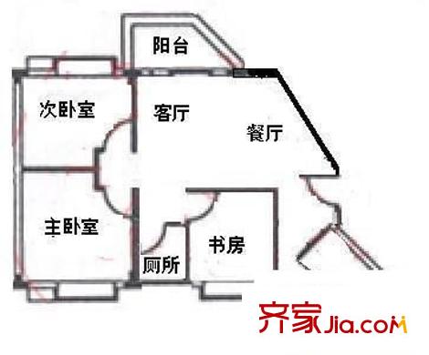 东晖花园户型图3室2厅户型图 3室2厅1卫1厨