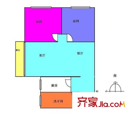 东晖花园户型图2室2厅户型图 2室2厅1卫1厨