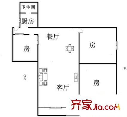 新河浦小区户型图3室2厅户型图 3室2厅1卫1厨