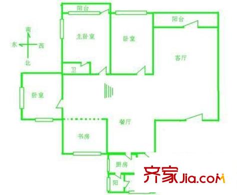 天翔花园户型图5室2厅户型图 5室2厅2卫1厨