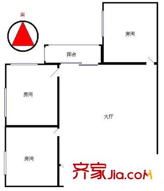 南园居教师村户型图3室1厅户型图 3室1厅1卫1厨