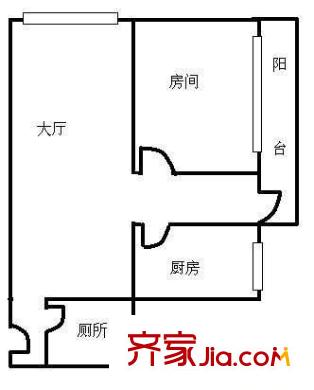 建设二马路小区户型图1室1厅户型图 1室1厅1卫1厨