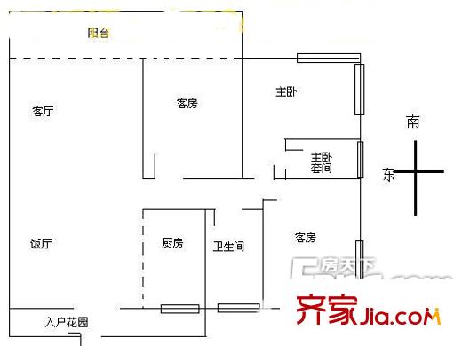 海景花园户型图3室2厅户型图 3室2厅1卫1厨