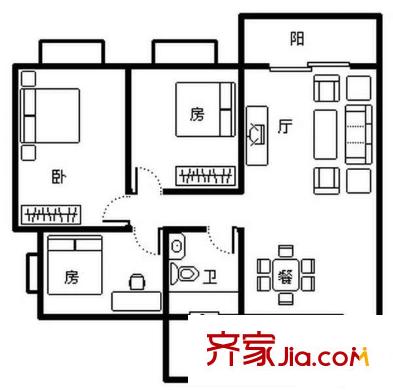 新康花园户型图3室2厅户型图 3室2厅1卫1厨