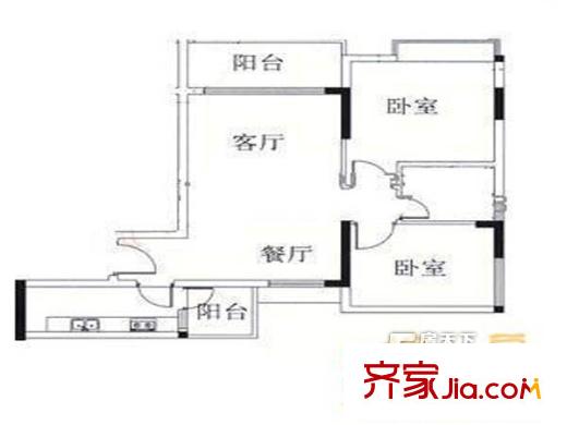 爱都铭轩户型图2室2厅户型图 2室2厅1卫1厨