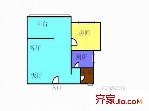 爱都铭轩户型图1室2厅户型图 1室2厅1卫1厨