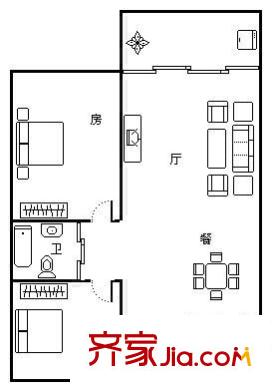 城启波尔多庄园户型图2室1厅 户型图 2室1厅1卫1厨