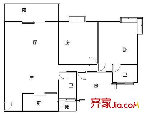 城启波尔多庄园户型图3室2厅户型图 3室2厅1卫1厨