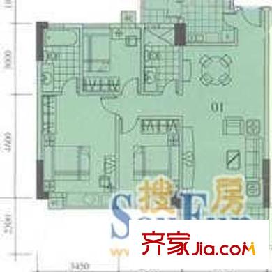 骏景花园北苑户型图3室1厅户型图 3室2厅2卫1厨