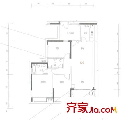 深业城9栋标准层04户型 2室2厅2卫1厨