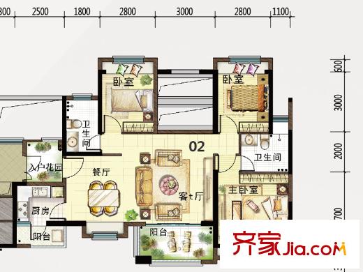 深业城45栋02单元 3室2厅2卫1厨