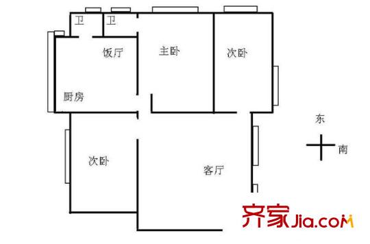 德政中路小区户型图3室2厅户型图 3室2厅2卫1厨