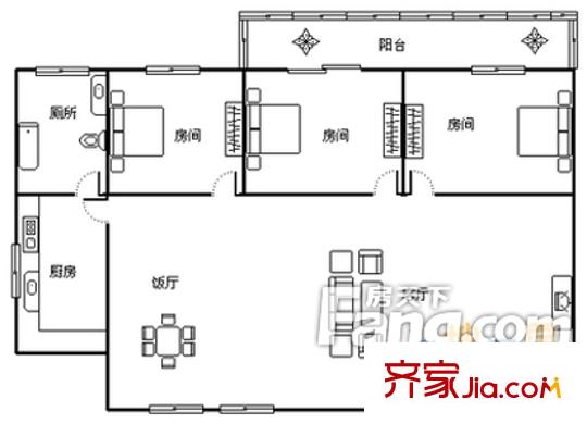 越秀东园新村户型图3室2厅户型图 3室2厅1卫1厨
