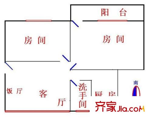 越秀东园新村户型图2室2厅户型图 2室2厅1卫1厨
