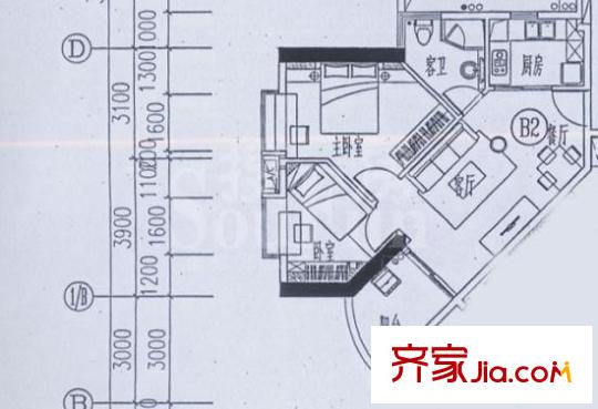 麓湖御景户型图2室2厅户型图 2室2厅1卫1厨