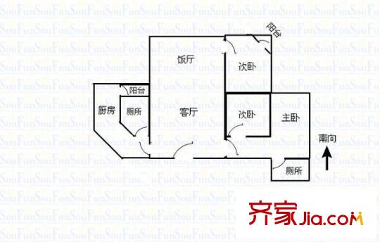 天文苑户型图3室2厅户型图 3室2厅2卫1厨