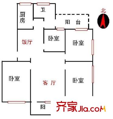 华侨新村户型图4室2厅户型图 4室2厅1卫1厨