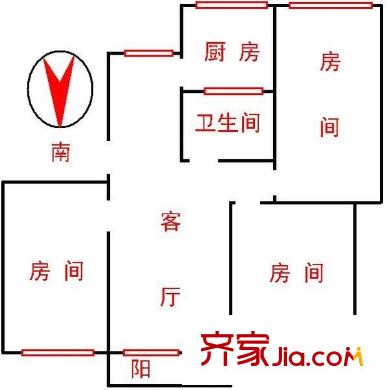 华侨新村户型图3室1厅户型图 3室1厅1卫1厨