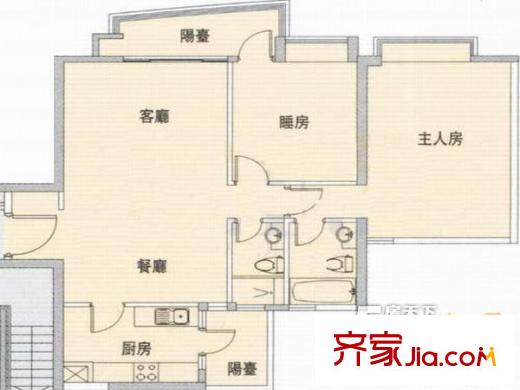 万艺广场户型图2室2厅户型图 2室2厅1卫1厨