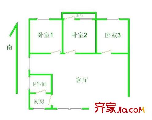 中山一路小区户型图3室1厅户型图 3室1厅1卫1厨