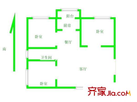东风东路小区户型图3室1厅户型图 3室1厅1卫1厨