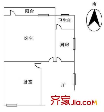 应元路小区户型图2室1厅户型图 2室1厅1卫1厨