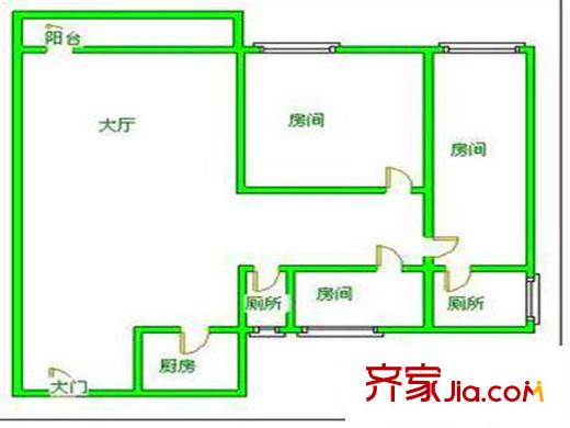 碧桂园凤凰城凤仪苑户型图3室1厅 户型图 3室1厅1卫1厨