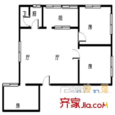 朝天路大院户型图3室2厅户型图 3室2厅1卫1厨