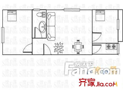 朝天路大院户型图2室2厅户型图 2室2厅1卫1厨