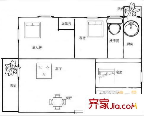 绿茵庭园户型图4室2厅户型图 4室2厅2卫1厨